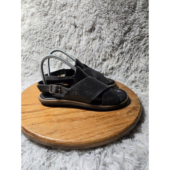 Born Kapri Womens Size 7 Black Leather Strappy Toe Wrap Comfort Wedge Sandals - Picture 2 of 7